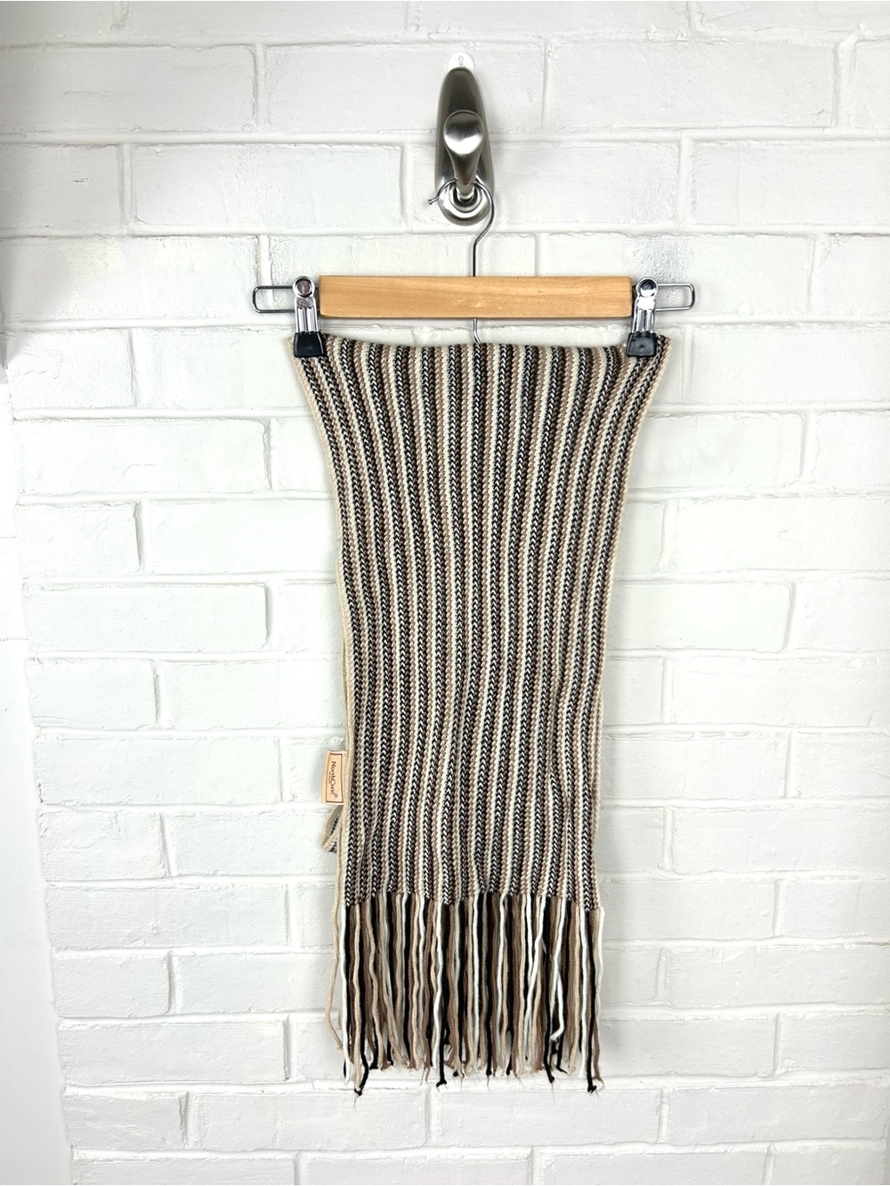 Vintage North Crest Classic Brown Striped Knit Scarf